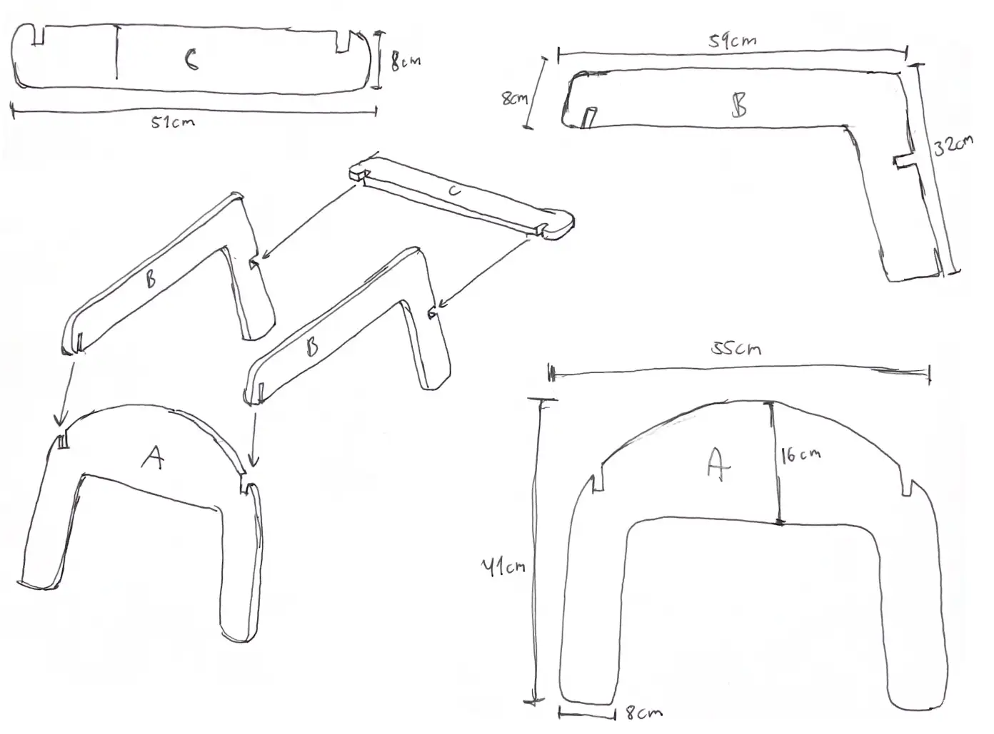 Blueprint of how the puzzle pieces fit together to form a dogbed